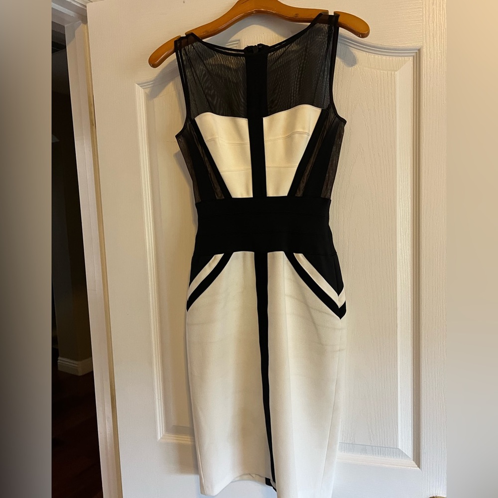 Classy black and white BCBG dress